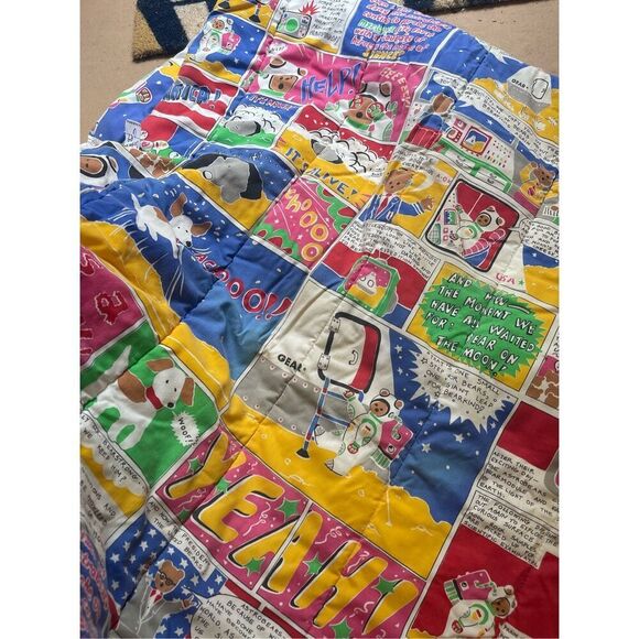 Astro Bears kids comforter Vtg Little Bear Astronauts Space Puppy USA Flags Twin - Picture 8 of 16